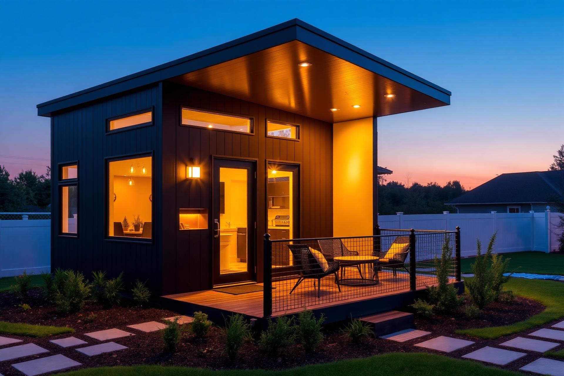 Luxury detached ADU at dusk in Massachusetts